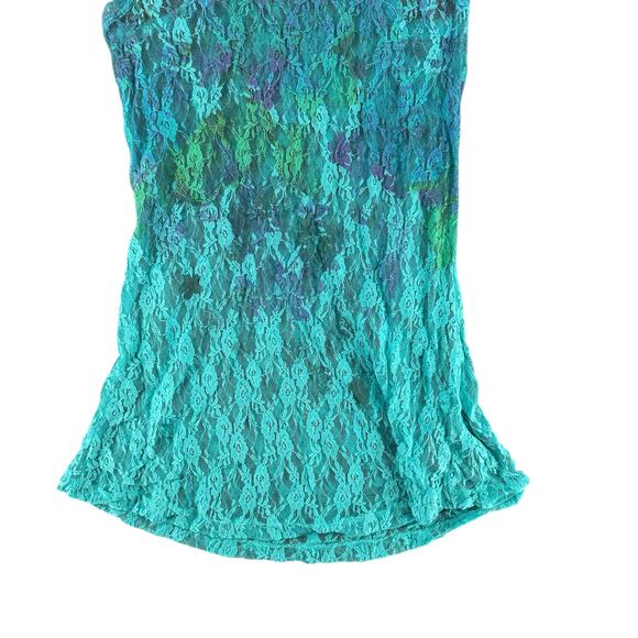Weavers Blue Teal Lace Sheer Racerback Tank Top Size Small Mermaid Floral - Picture 2 of 6